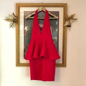 Scuba neoprene peplum plunge dress L